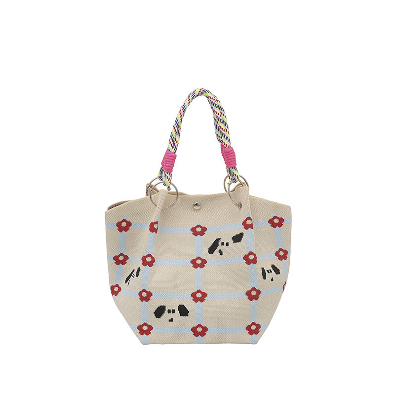 WoFloral Print Textured Handbag Bowlift