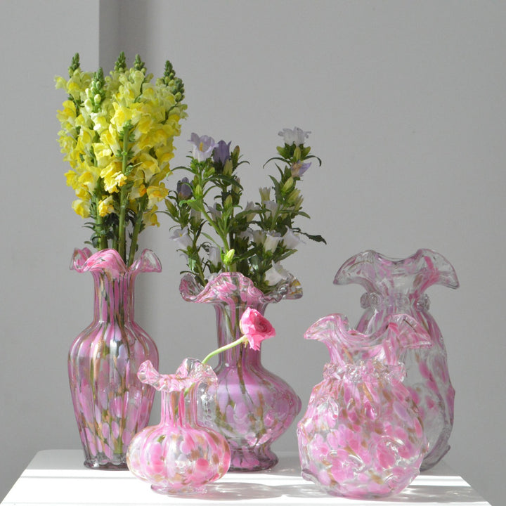 Handblown Ruffled-Rim Bulbous Art Glass Bud Vase Bowlift