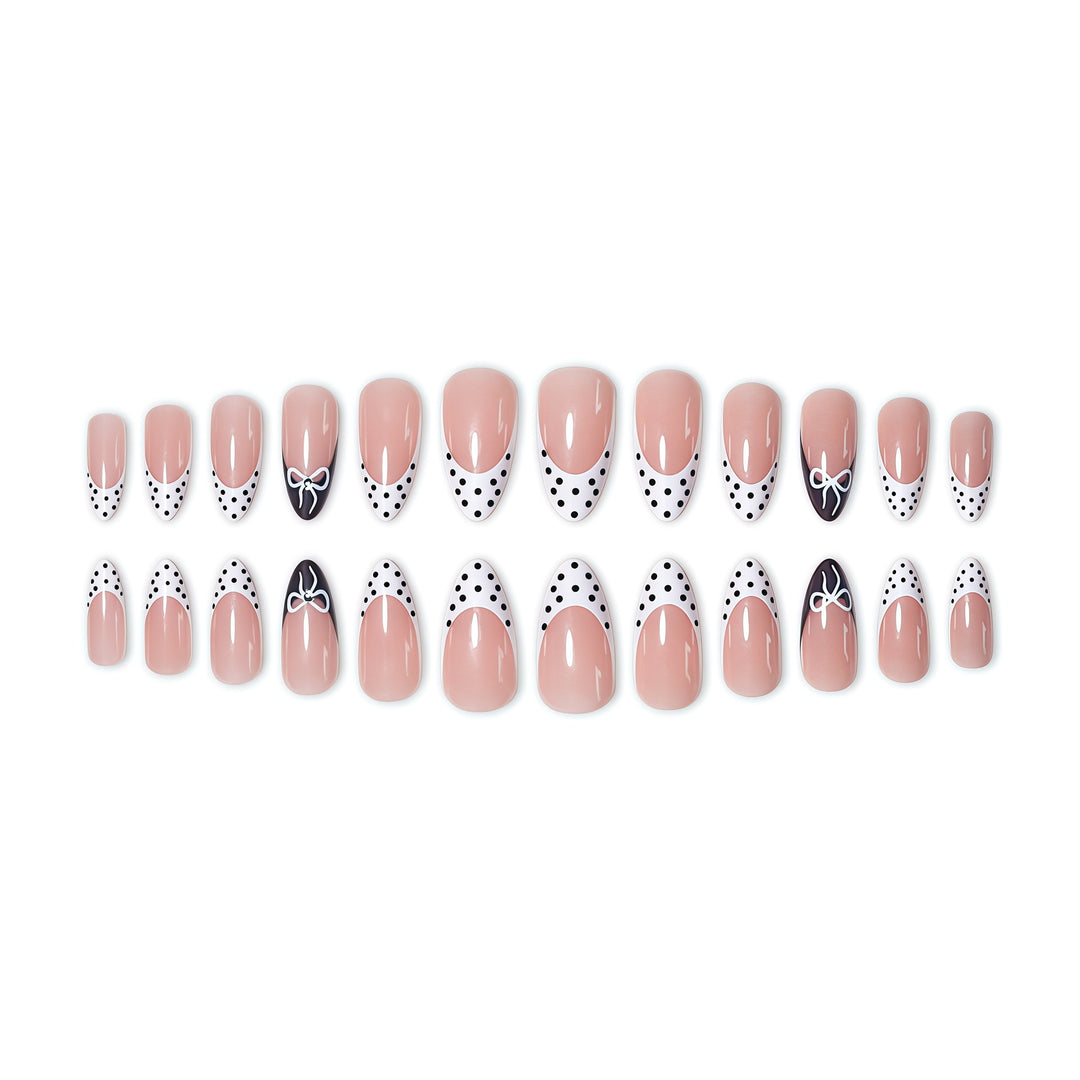 Chic Polka Dot French Tip Nail Art Extensions Bowlift