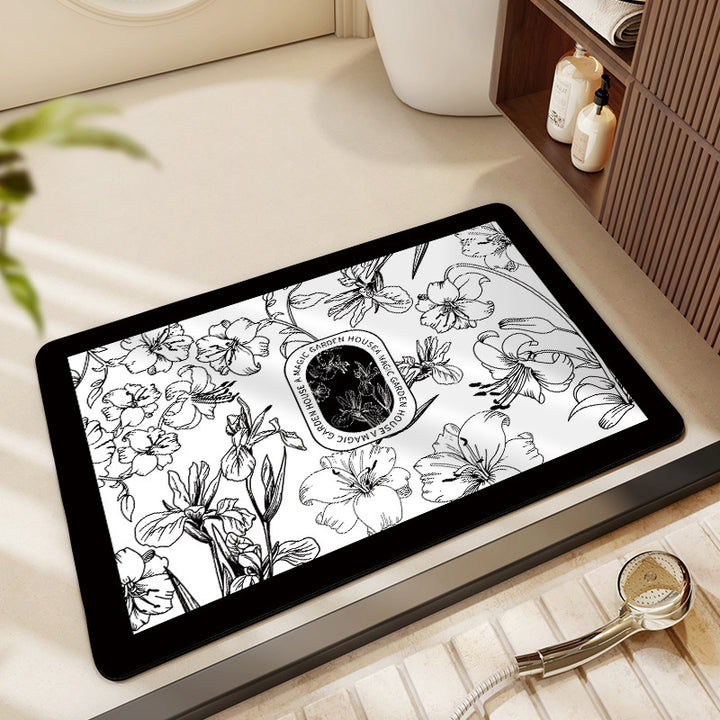 Floral Design Absorbent Bathroom Mat Bowlift