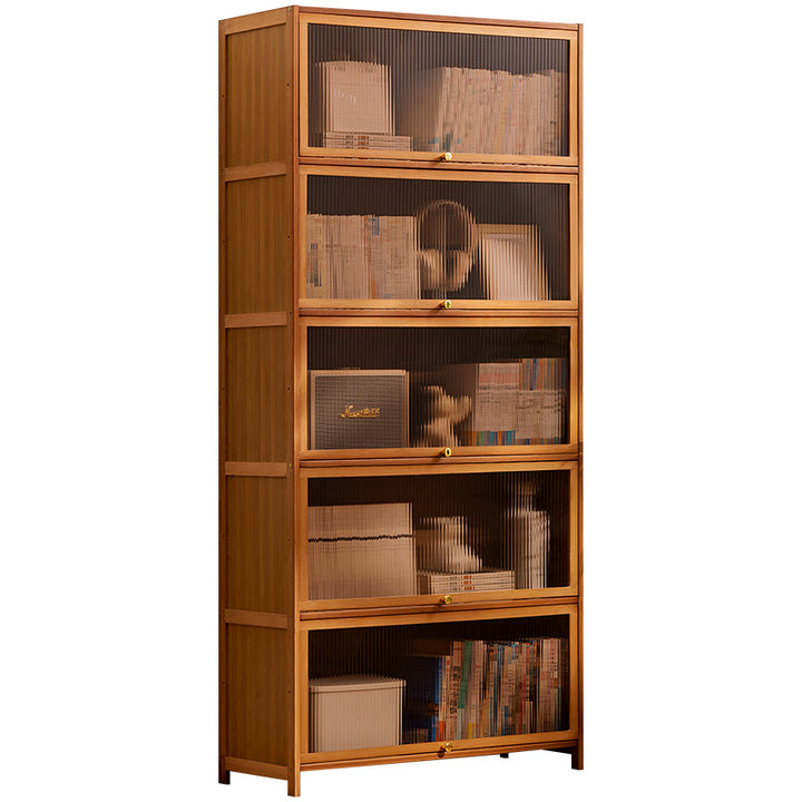 Bookcase with Transparent Glass Doors and Sturdy Shelves Bowlift