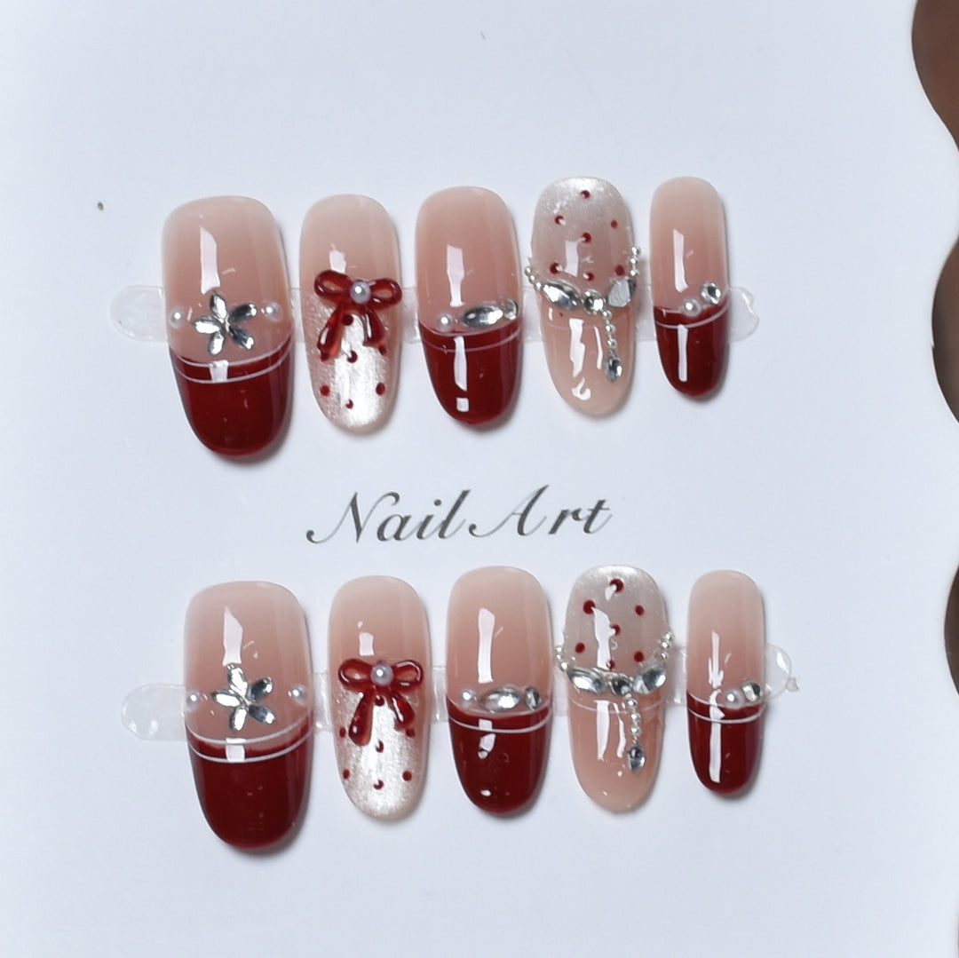 Elegant Festive Press-On Nail Set Bowlift