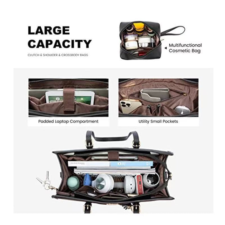 Elegant and Spacious Handbag with Removable Cosmetic Pouch Bowlift