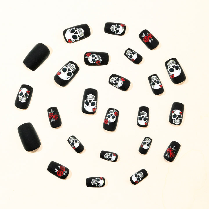 Skull and Rose Acrylic Nail Art Extensions Bowlift