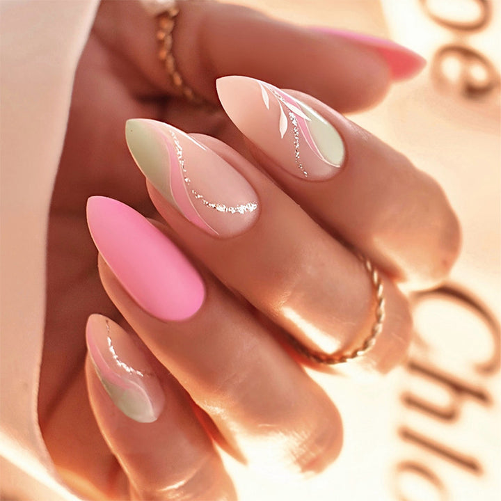 Premium Artistic Press-On Nail Set with Elegant Floral Designs Bowlift