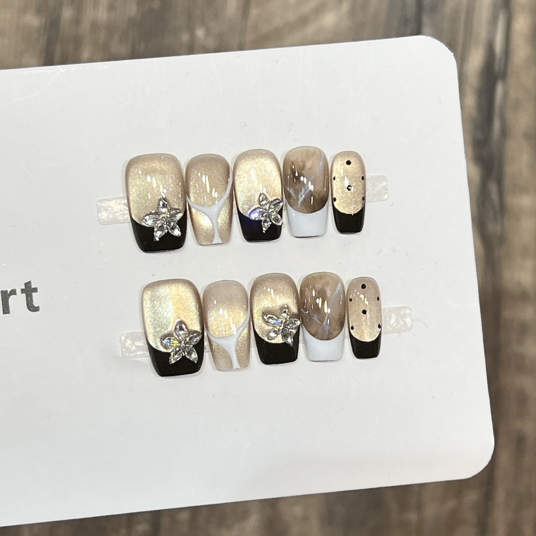 Elegant Press-On Nail Art Set with Floral Embellishments Bowlift