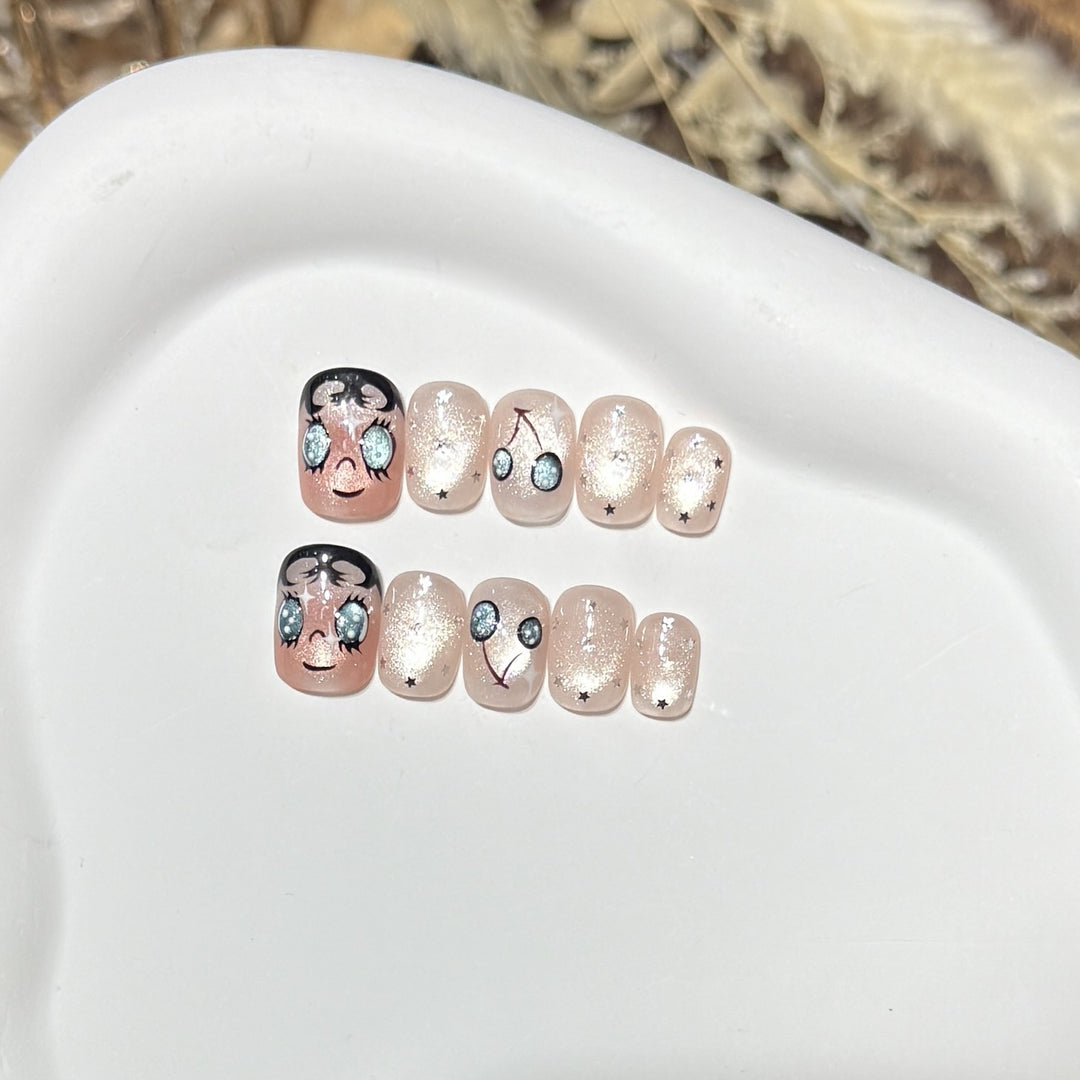 Playful Cherry-Themed Press-On Nail Set Bowlift