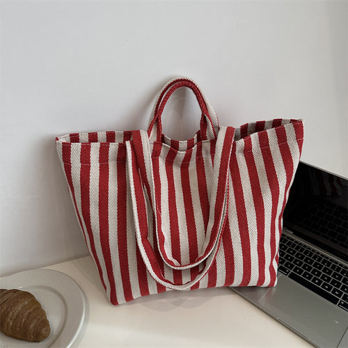 Durable Striped Canvas Beach Tote Bag