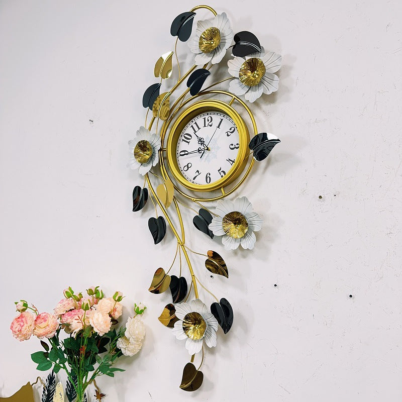 Floral Wall Clock Art with Elegant Metal Frame Bowlift