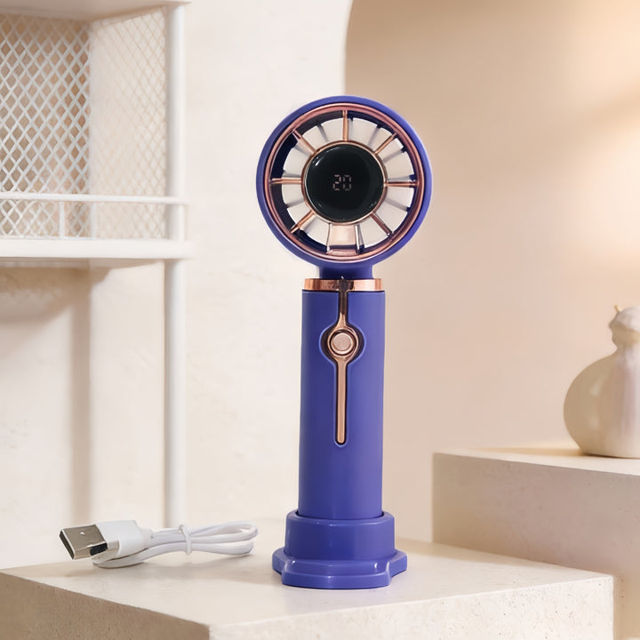Women's Portable Hand Fan with LCD Temperature Display and USB Charging Function Bowlift