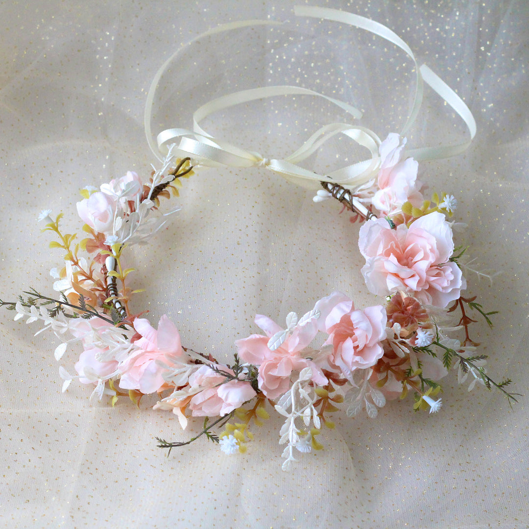 Handmade Romantic Artificial Flower Crown Headband for Bridal and Festival Bowlift