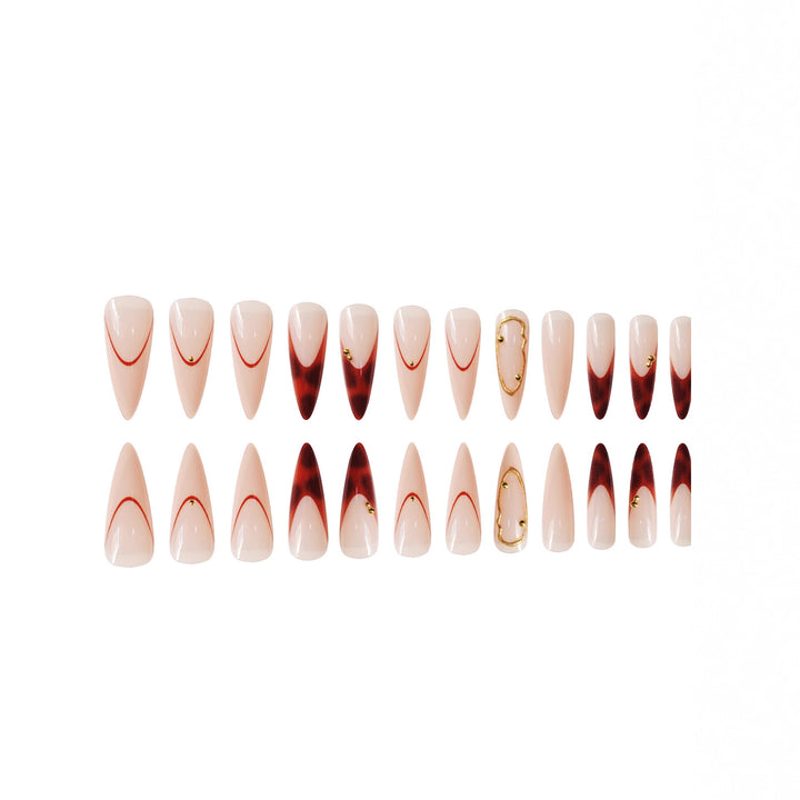 Stiletto Press-On Nail Art Set with Elegant Gold Accents Bowlift