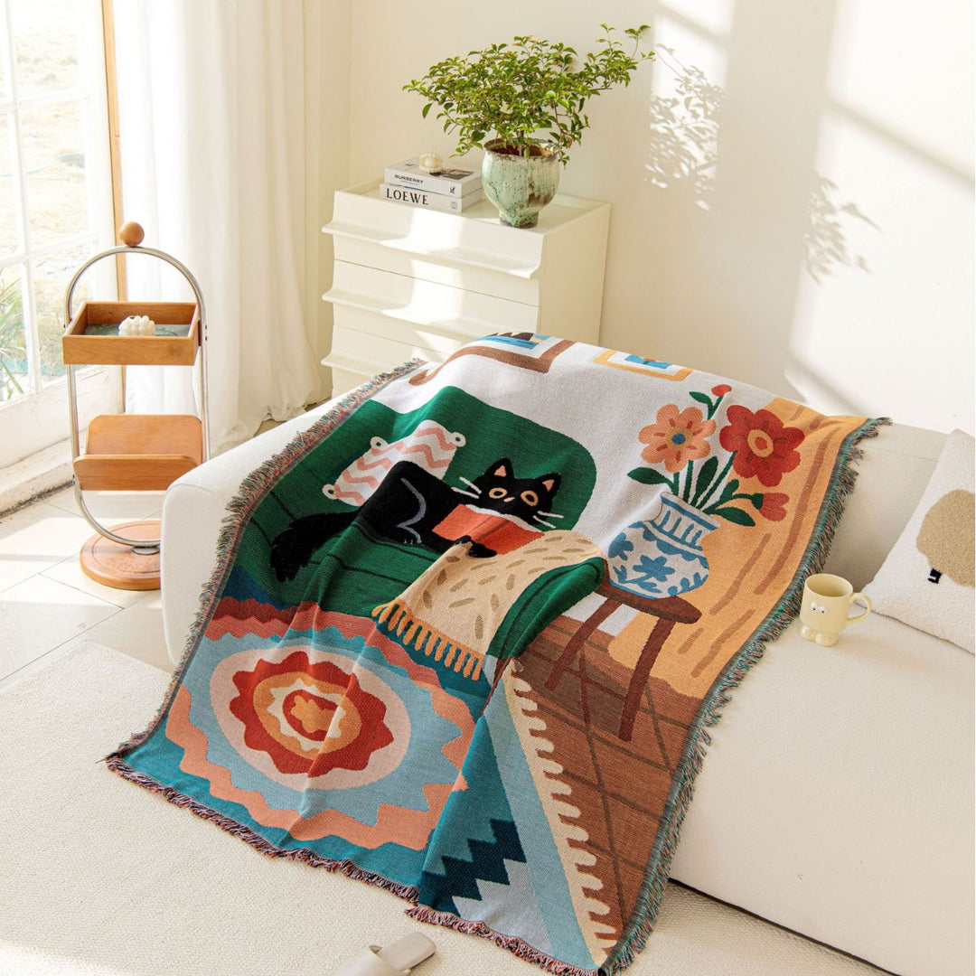 Artistic Cat-Themed Tapestry Blanket