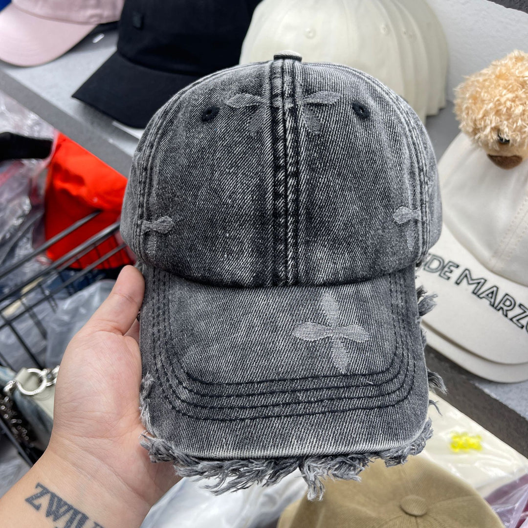 Women's Distressed Denim Fringe Baseball Cap Bowlift
