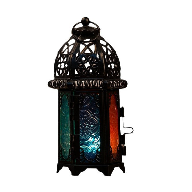 Ornate Moroccan Stained-Glass Metal Tealight Lantern Bowlift