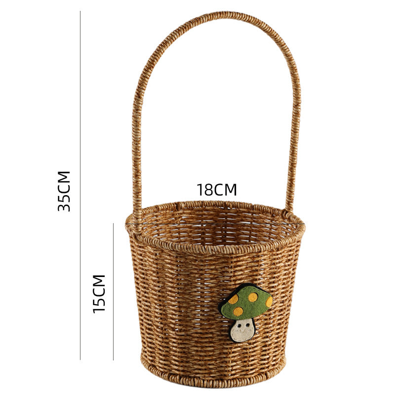Decorative Woven Storage Basket with Mushroom Emblem Bowlift