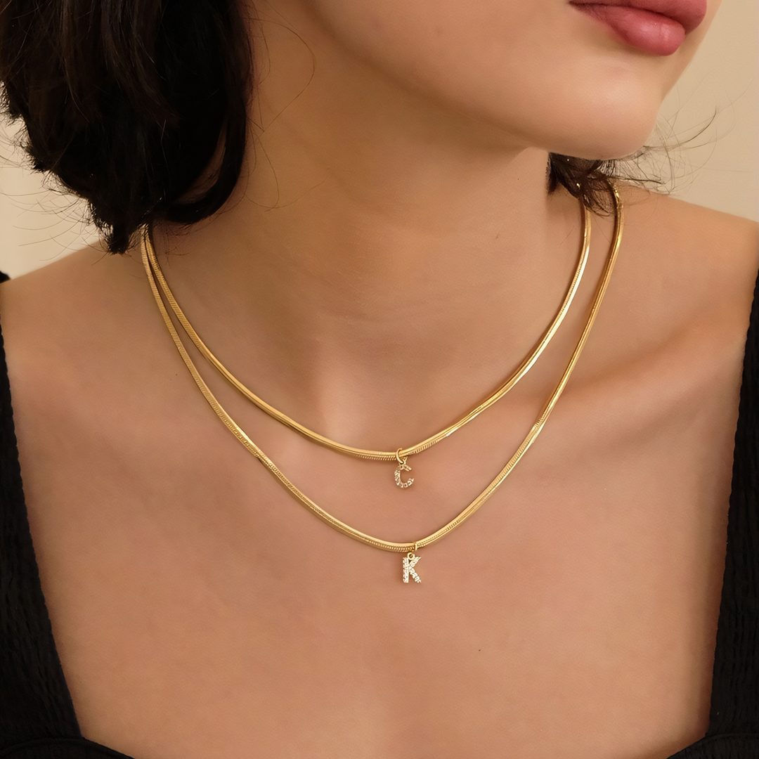 BowLift | Dainty Diamond Letter Initial Herringbone Necklace
