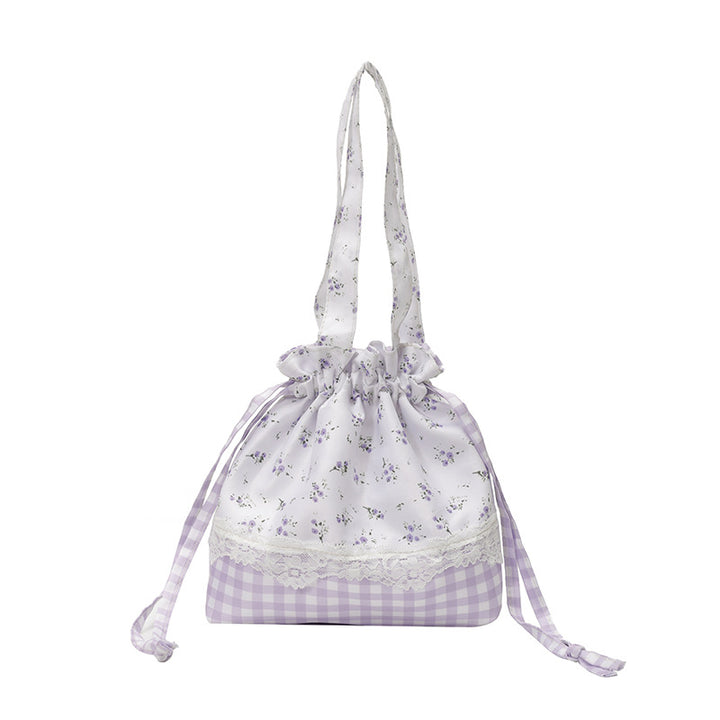 Floral-Embellished Drawstring Tote Bag