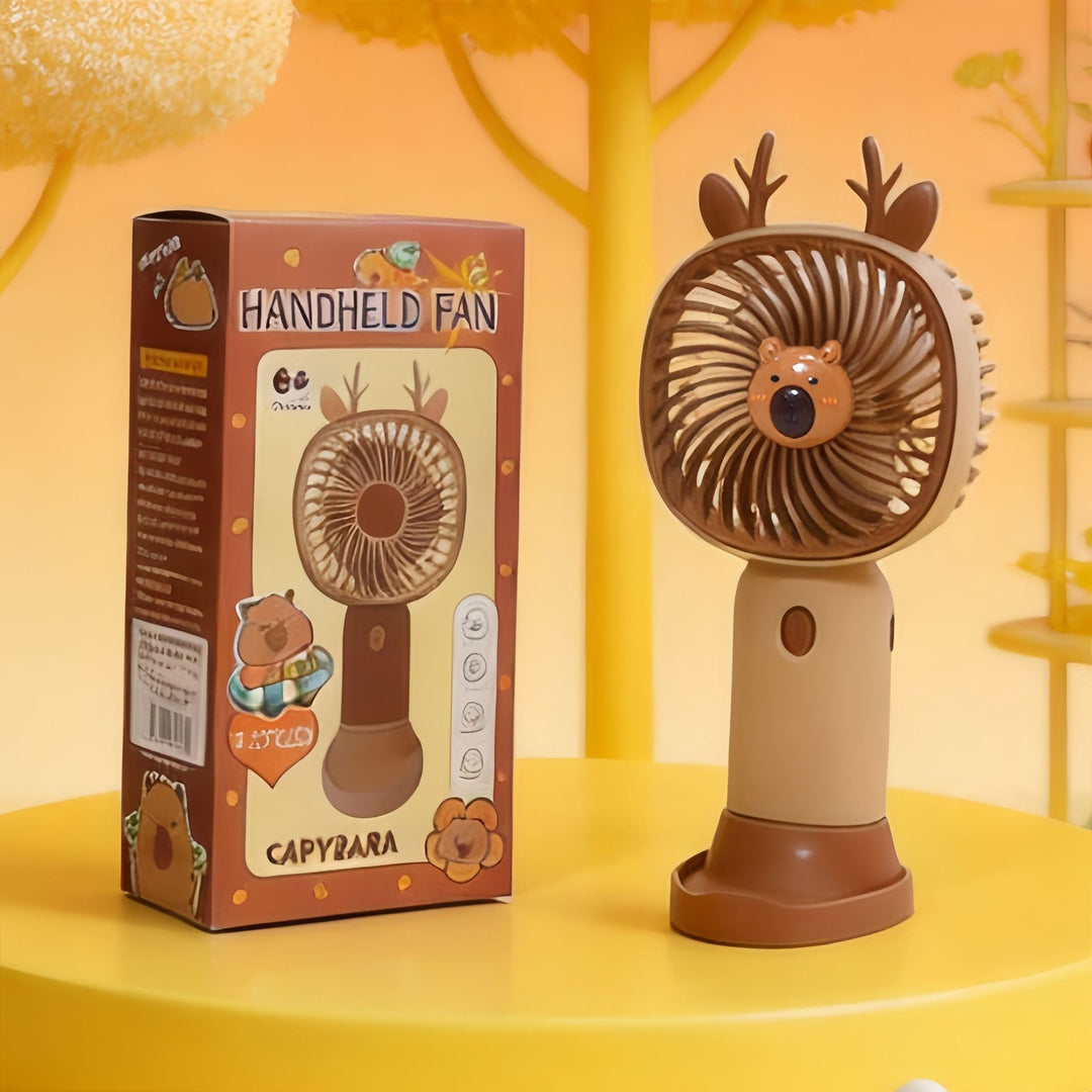 Women's Portable Hand Fan with Cute Animal Design and LED Lighting Bowlift