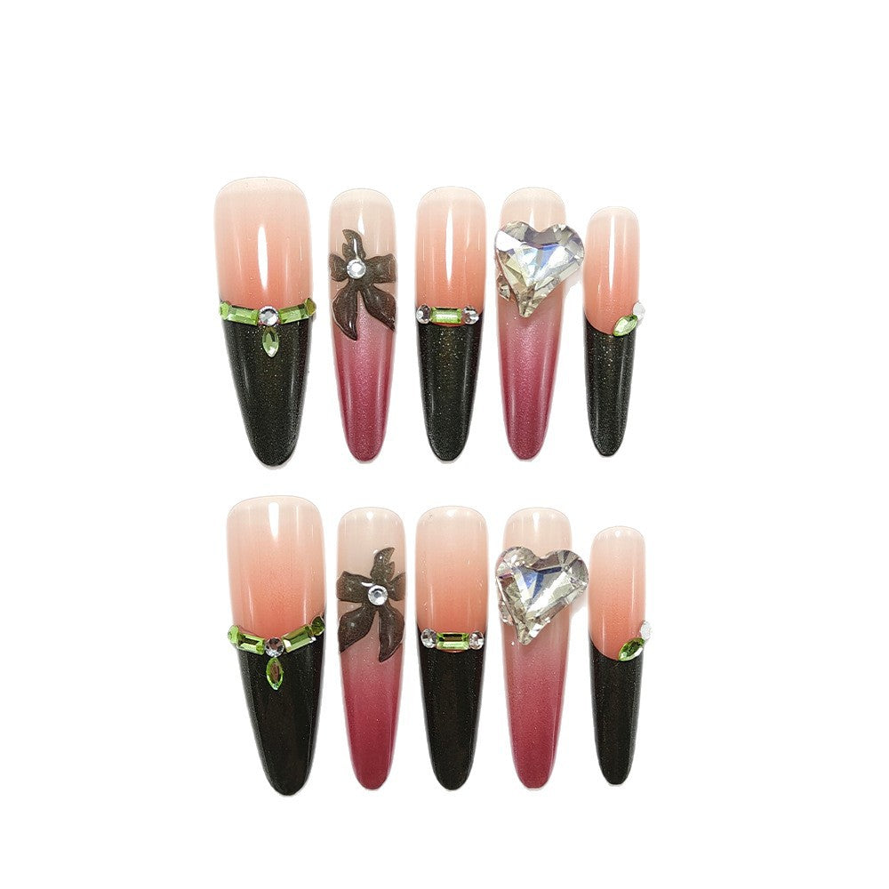 Artificial nails with elegant tip design and glitter accents Bowlift