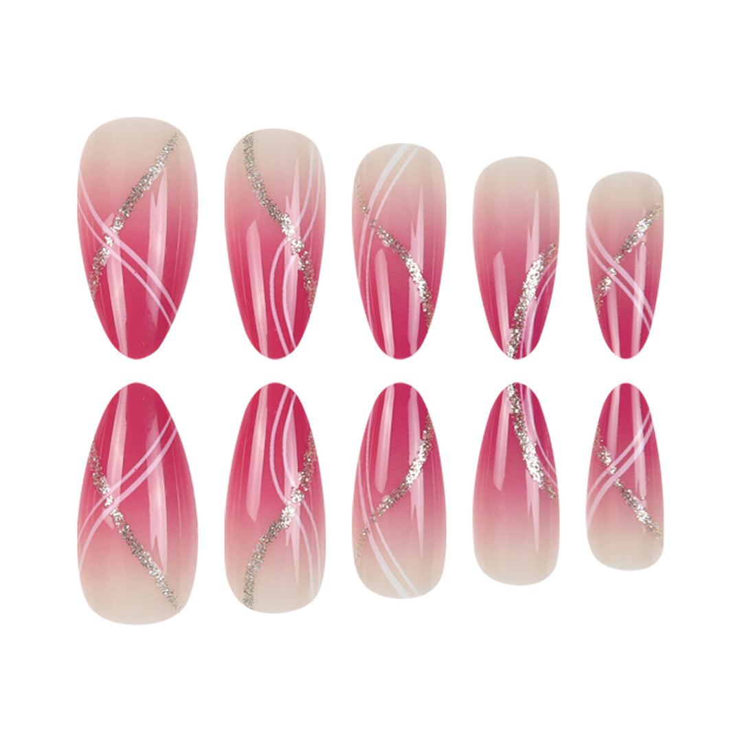 Elegant Stiletto Press-On Nail Art Set with Glitter Accents Bowlift