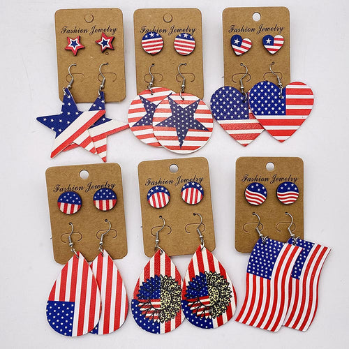 Women's nan lightweight drop earrings made of faux leather with star pattern and matching round ear studs Bowlift