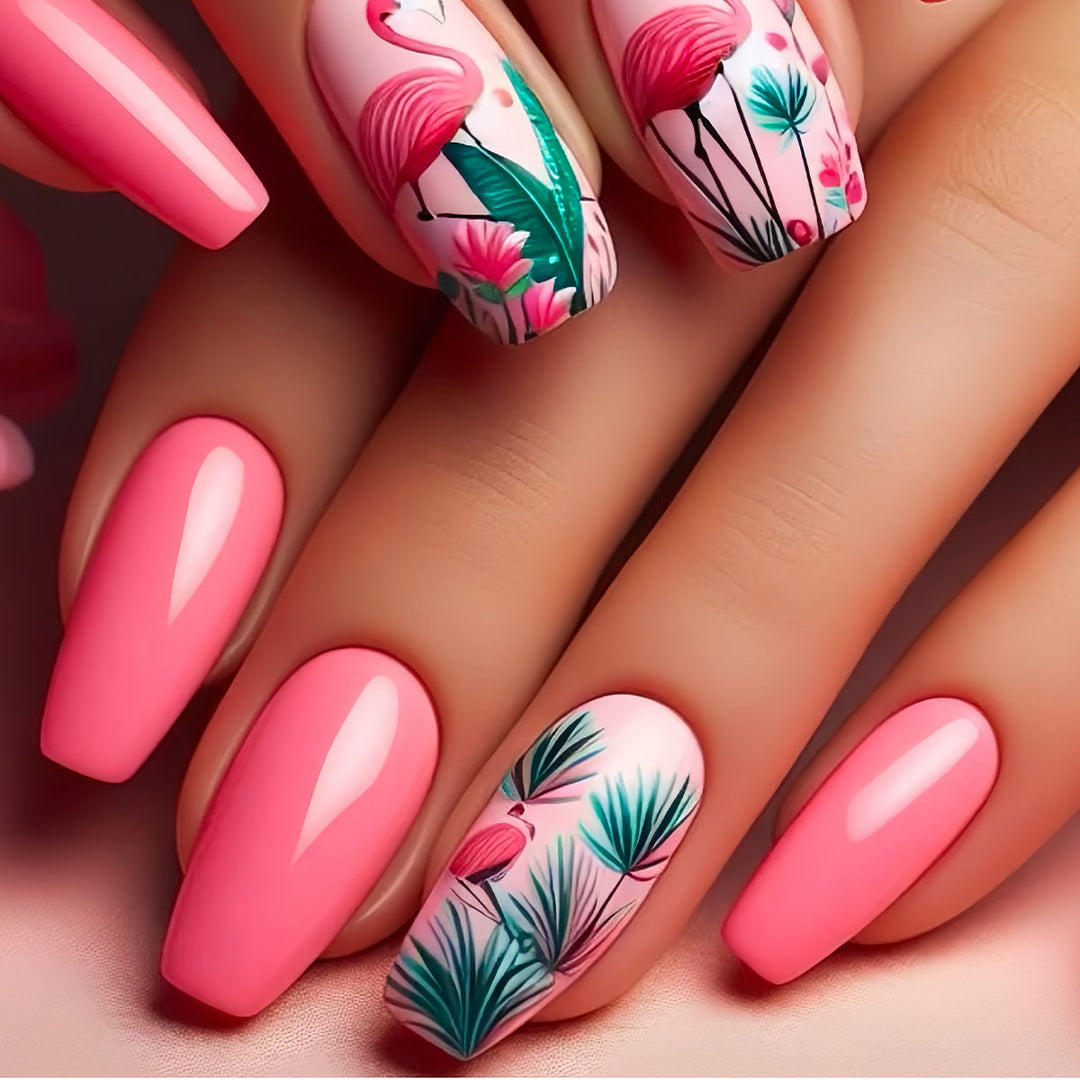 Floral Flamingo Press-On Nail Extensions Bowlift