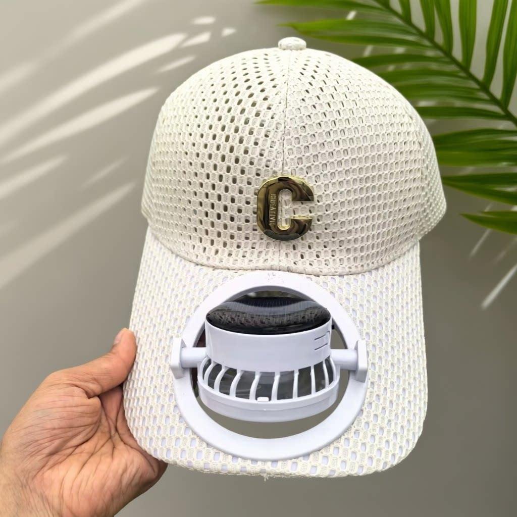 Breathable baseball cap with rechargeable fan in the visor and mesh insert Bowlift