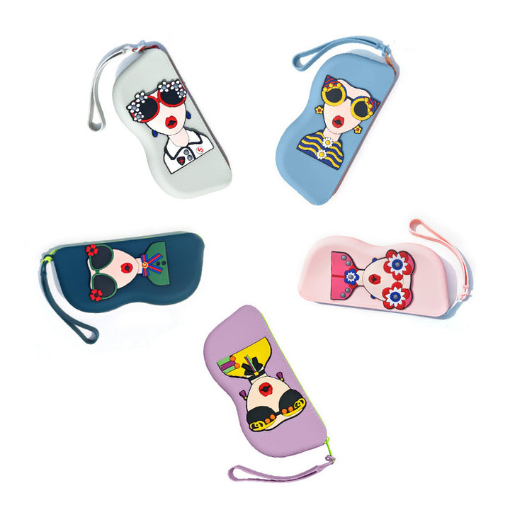 Molded silicone protective sunglasses case with paracord wrist strap and 3D floral eyewear applique Bowlift