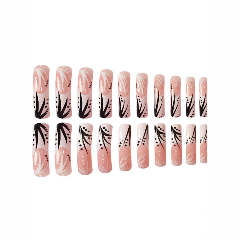 Artistic Press-On Nail Art Set with Floral and Abstract Design Bowlift