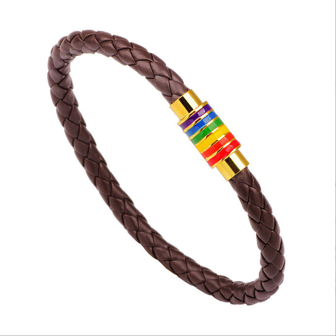 Leather Braided Bracelet with Colorful Accent Bowlift