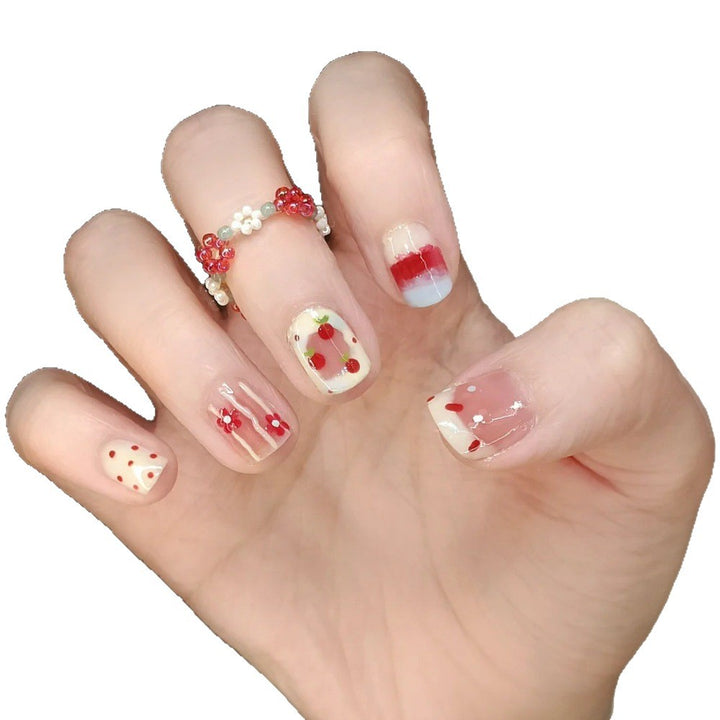 Artistic Floral and Gemstone Press-On Nail Set Bowlift