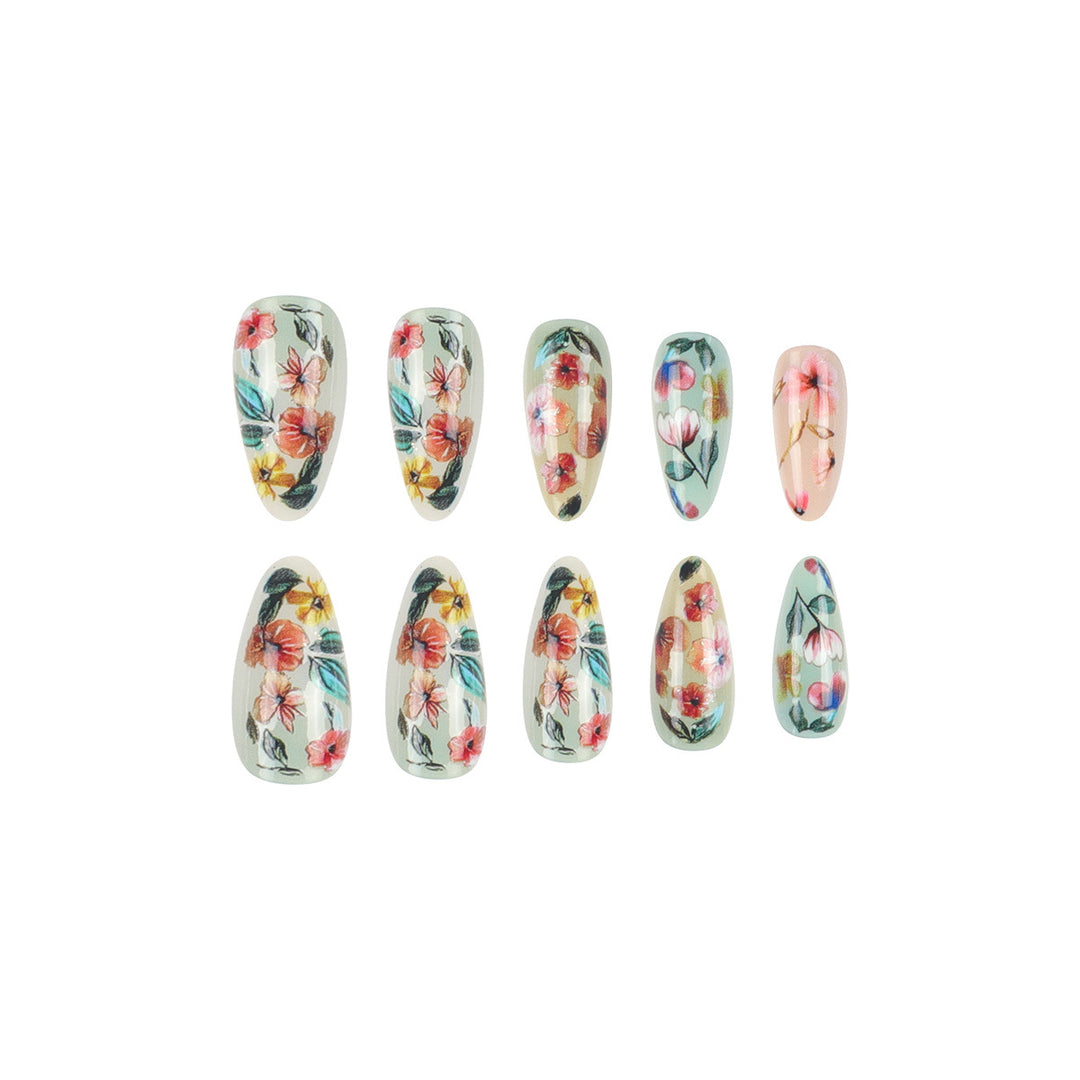 Floral Stiletto Press-On Nails Bowlift