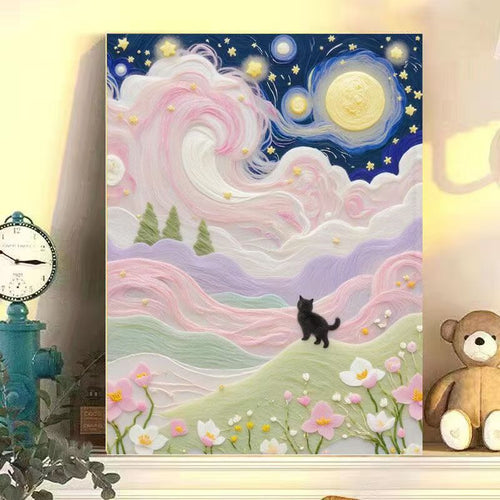 Whimsical Cat Landscape Canvas Art Bowlift