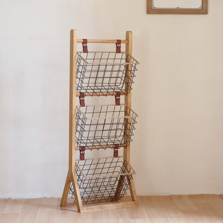 High-quality storage tower made of wood with metal baskets Bowlift