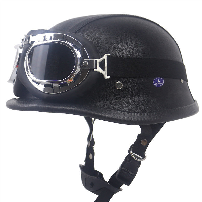 Vintage-Styled Motorcycle Helmet with Integrated Goggles Bowlift