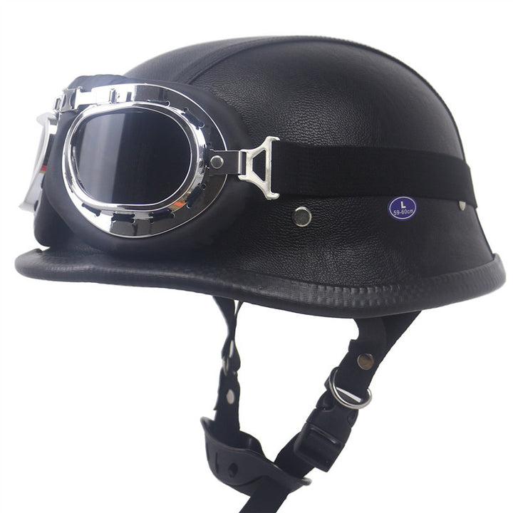 Vintage-Styled Motorcycle Helmet with Integrated Goggles Bowlift