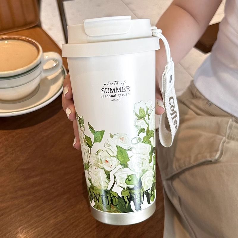 Insulated Stainless Steel Travel Coffee Tumbler with Leakproof Lid and Carry Strap Bowlift