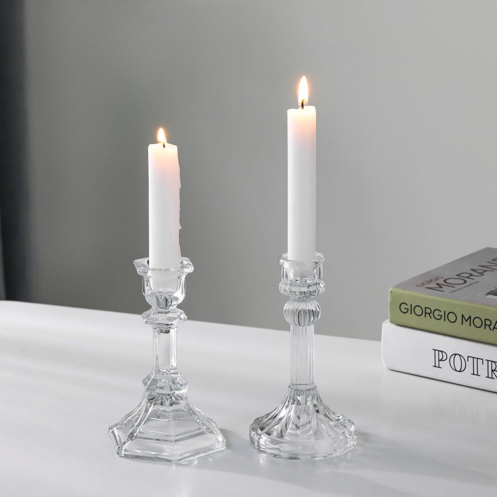 Pressed Crystal-Style Ribbed Glass Taper Candle Holder Bowlift