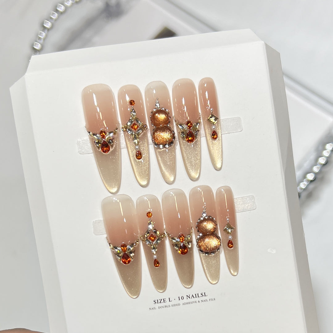 Decorative Stiletto Press-On Nail Set with Gemstone Accents Bowlift 1788224085