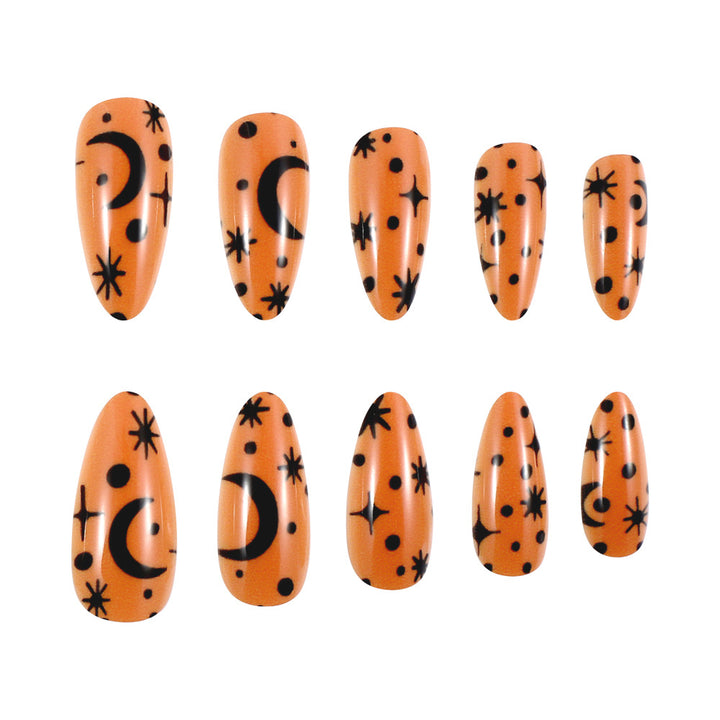 Artistic Press-On Nail Set with Cosmic Design Bowlift