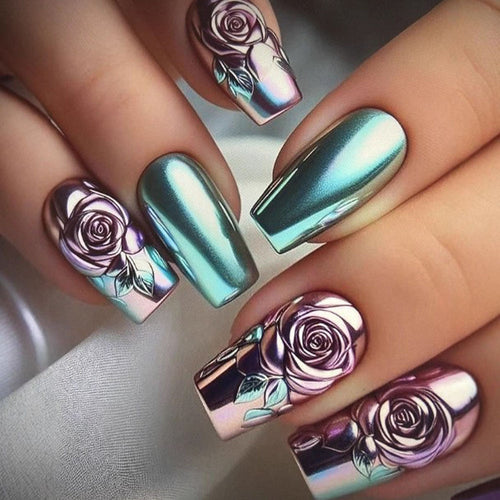 Artificial nails with elegant rose design Bowlift