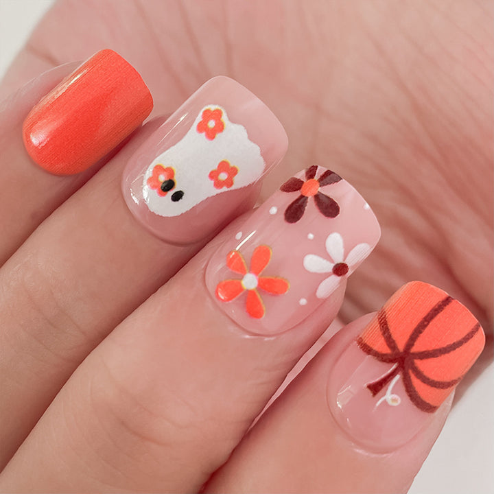 Artistic Press-On Nail Set with Halloween Themed Designs Bowlift