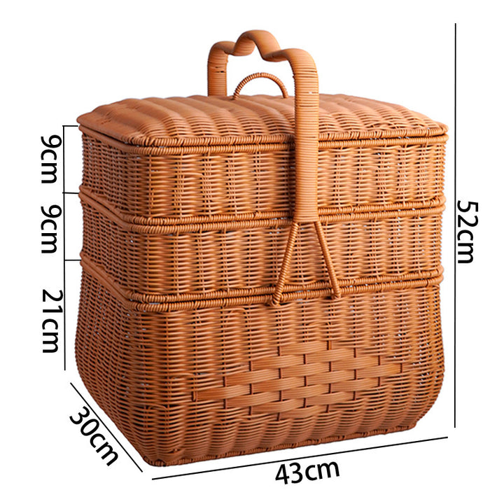 Women's Handcrafted Storage Basket with Lid and Carry Handle Bowlift