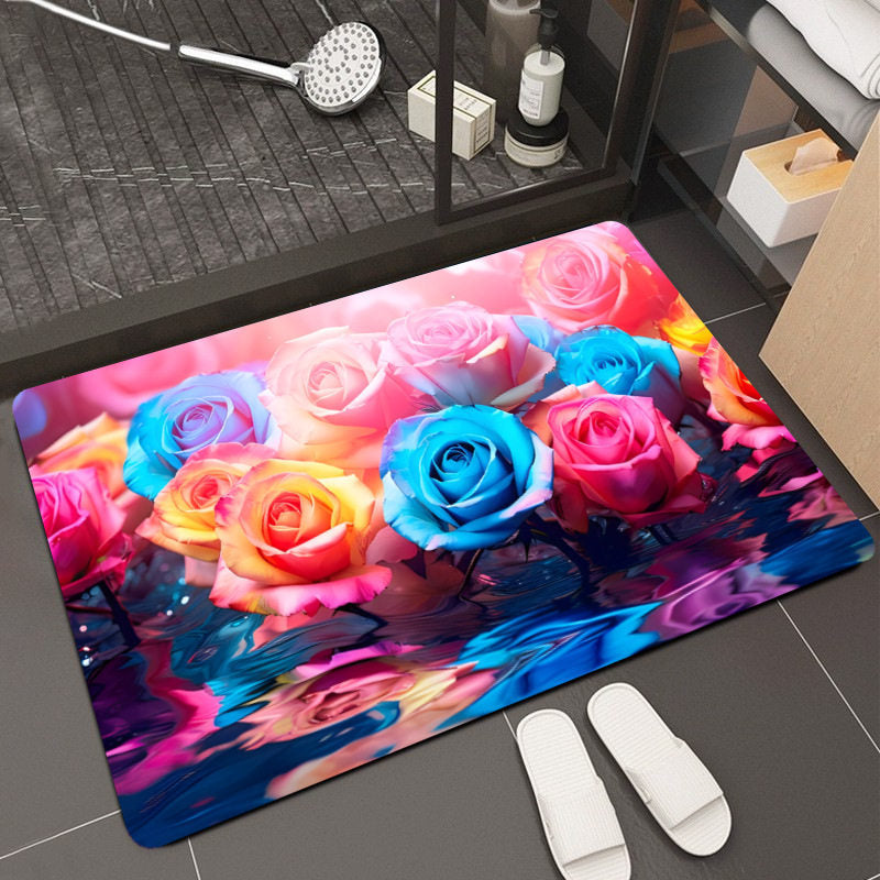 Floral Design Memory Foam Bath Mat Bowlift
