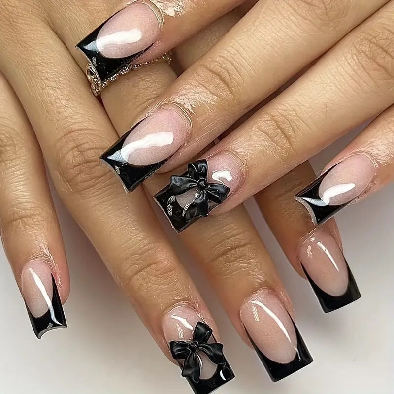Artificial nail set with glamorous bow decorations Bowlift