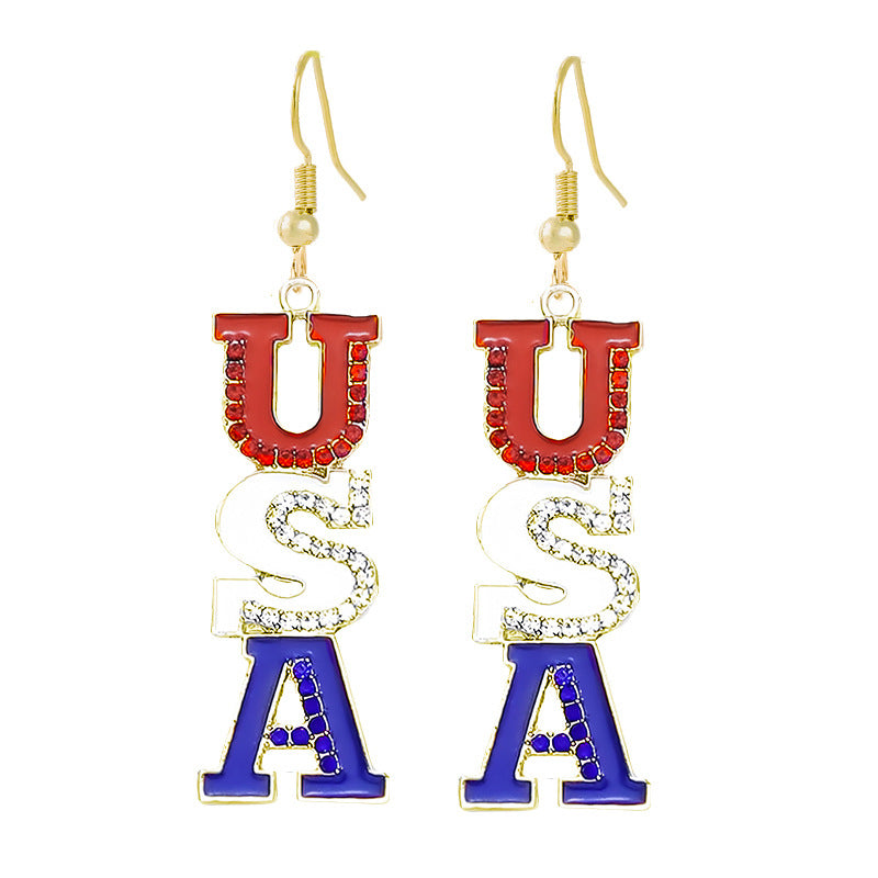 Ladies enamel earrings horseshoe with star stripe motif Bowlift
