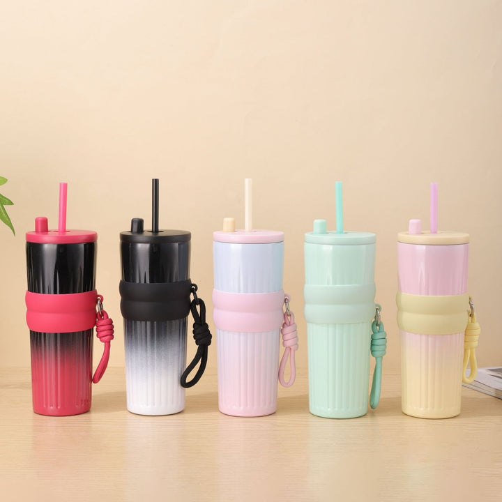 Ladies multifunctional insulated drinking bottle with integrated straw and practical carrying handle Bowlift