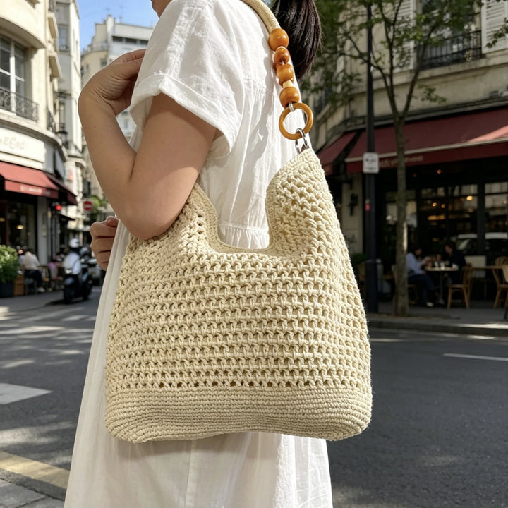 Hand-knotted macrame bag with wooden handles Bowlift