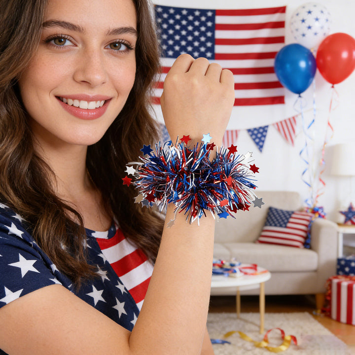 Unisex nan Pompom bracelet made of metallic tinsel with elastic insert for party and cheerleading Bowlift